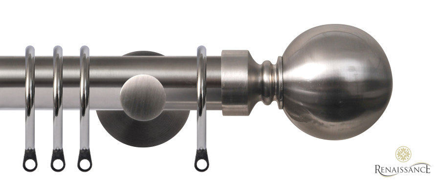 Contract 29mm stainless steel curtain pole set with contemporary brackets and ball finials