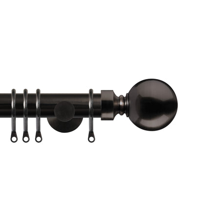 Renaissance Contract 28mm curtain pole kit in Black Nickel with Contemporary brackets and Ball finials