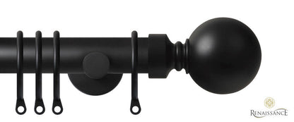 Renaissance Contract 28mm curtain pole kit in Matt Black with Contemporary brackets and Ball finials