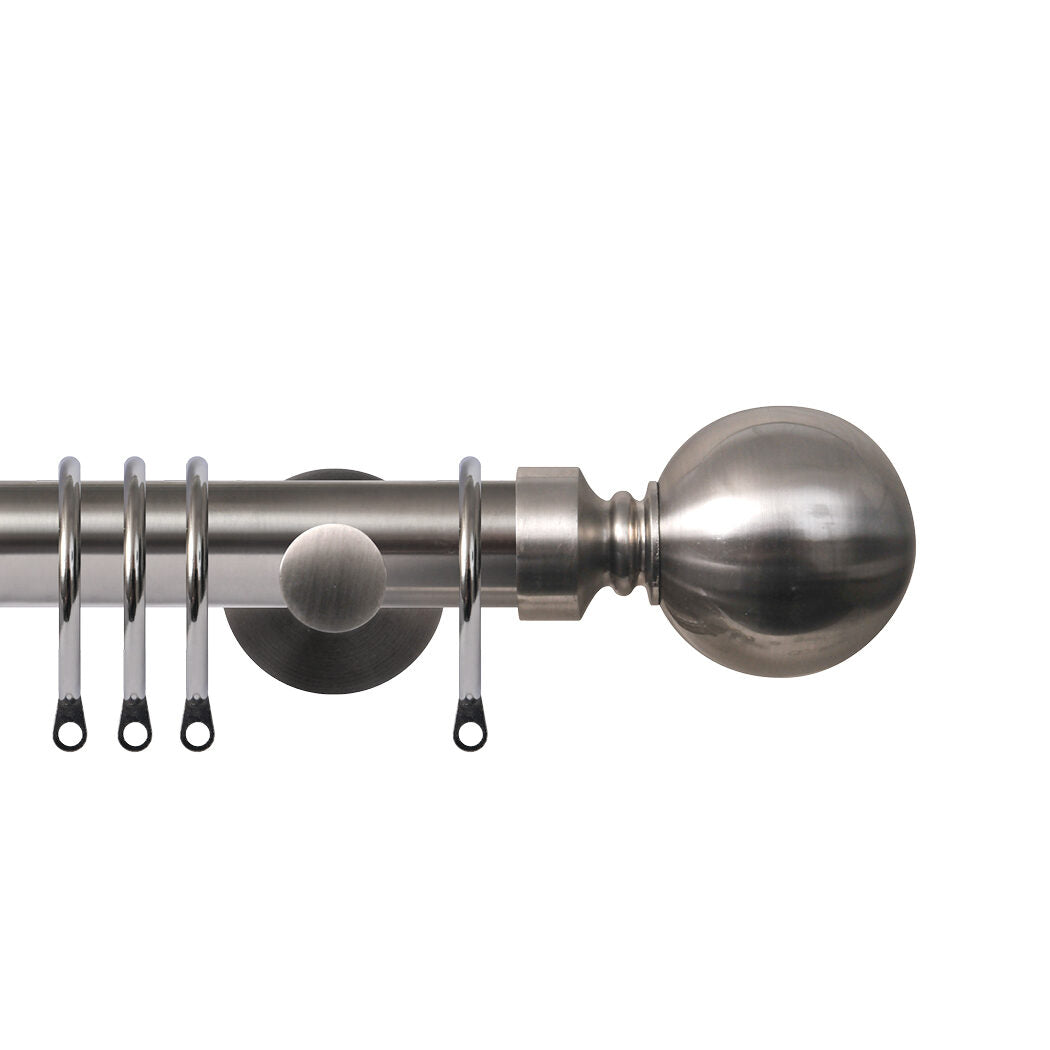 Renaissance Contract 28mm curtain pole kit in Brushed Nickel with Contemporary brackets and Ball finials