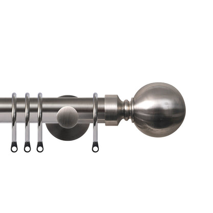 Renaissance Contract 28mm curtain pole kit in Brushed Nickel with Contemporary brackets and Ball finials