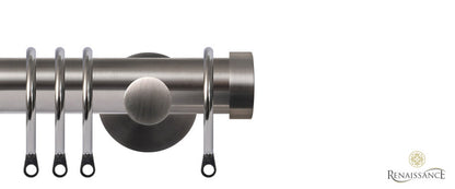 Contract 29mm stainless steel curtain pole set with contemporary brackets and end cap finials