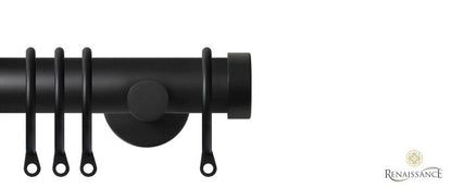 Renaissance Contract 28mm curtain pole kit in Matt Black with Contemporary brackets and End Cap finials