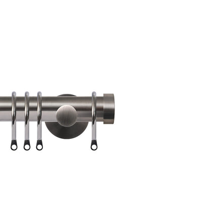 Renaissance Contract 28mm curtain pole kit in Brushed Nickel with Contemporary brackets and End Cap finials