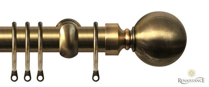 Renaissance Contract 28mm curtain pole kit in Antique Brass with Extendable brackets and Ball finials