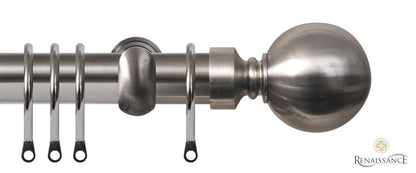 Contract 29mm stainless steel curtain pole set with extendable brackets and ball finials