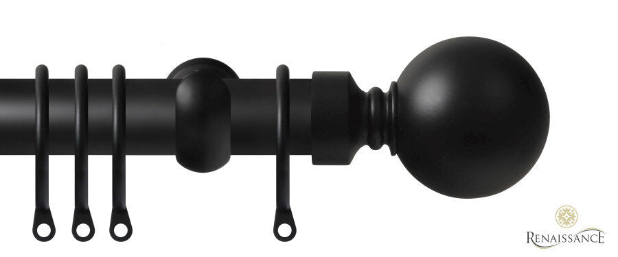 Renaissance Contract 28mm curtain pole kit in Matt Black with Extendable brackets and Ball finials