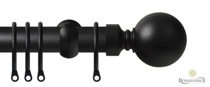 Renaissance Contract 28mm curtain pole kit in Matt Black with Extendable brackets and Ball finials