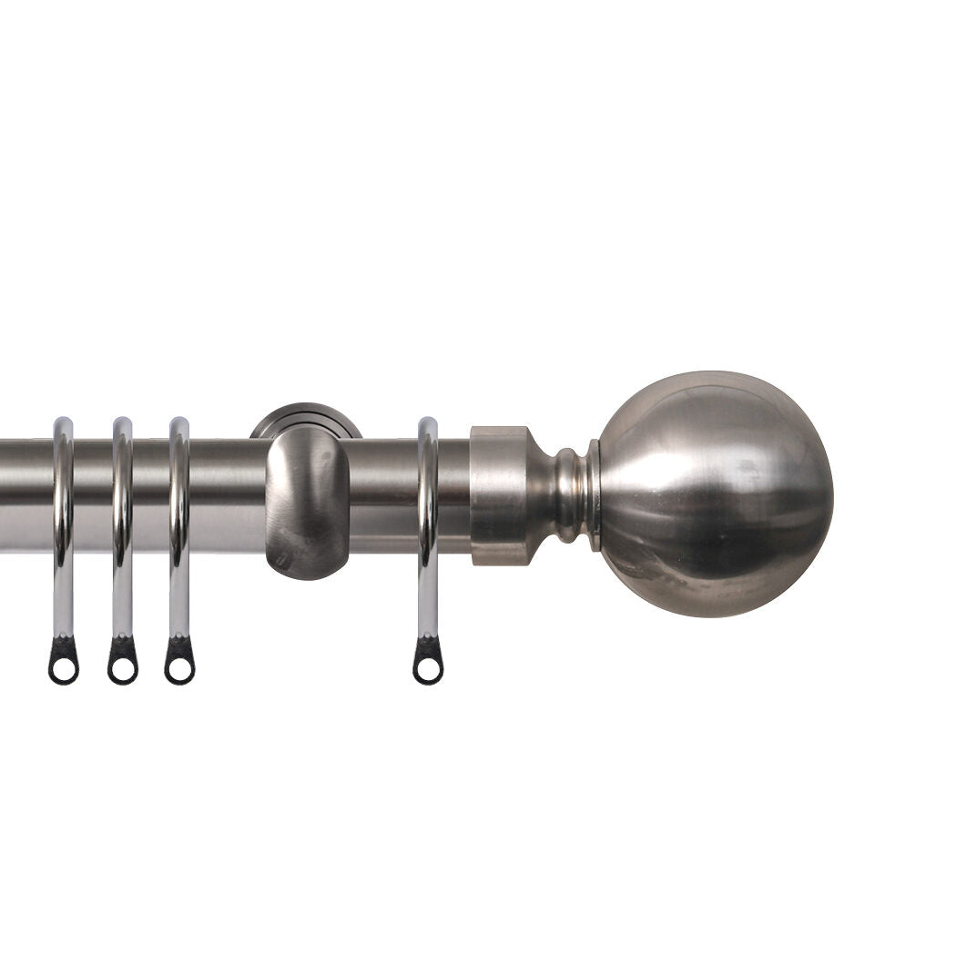 Renaissance Contract 28mm curtain pole kit in Brushed Nickel with Extendable brackets and Ball finials