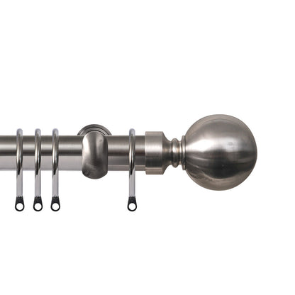 Renaissance Contract 28mm curtain pole kit in Brushed Nickel with Extendable brackets and Ball finials