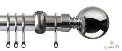 Renaissance Contract 28mm curtain pole kit in Polished Silver with Extendable brackets and Ball finials