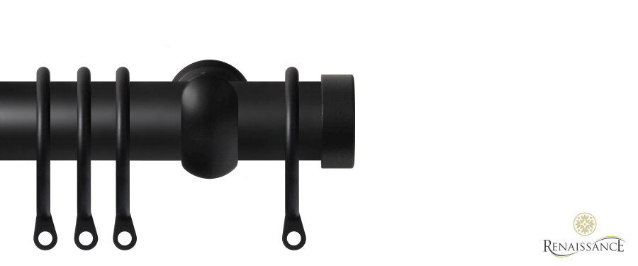 Renaissance Contract 28mm curtain pole kit in Matt Black with Extendable brackets and End Cap finials