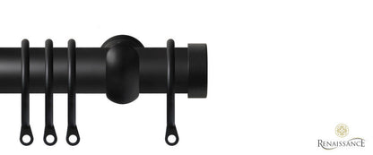 Renaissance Contract 28mm curtain pole kit in Matt Black with Extendable brackets and End Cap finials