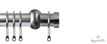 Renaissance Contract 28mm curtain pole kit in Polished Silver with Extendable brackets and End Cap finials