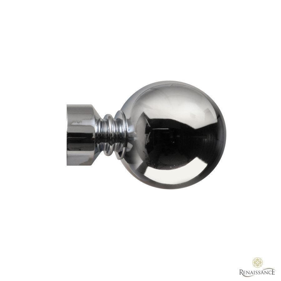 Ball finial for the Renaissance Contract 28mm curtain pole in Polished Silver