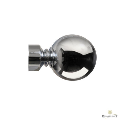 Ball finial for the Renaissance Contract 28mm curtain pole in Polished Silver