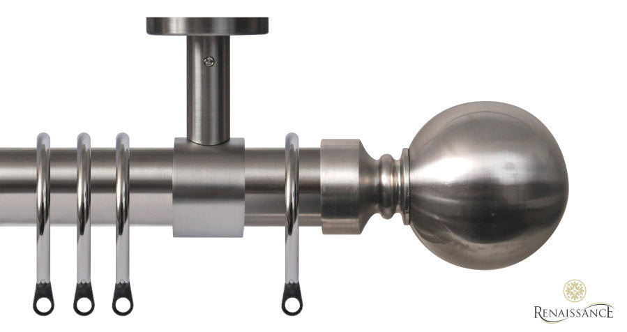 Contract 29mm stainless steel curtain pole set with ceiling brackets and ball finials