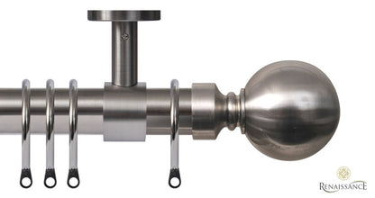 Contract 29mm stainless steel curtain pole set with ceiling brackets and ball finials