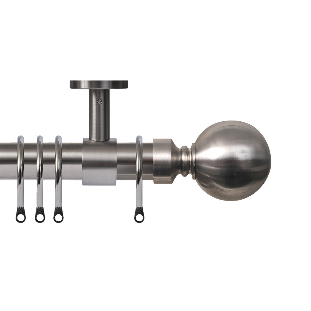 Renaissance Contract 28mm curtain pole kit in Brushed Nickel with Ceiling brackets and Ball finials
