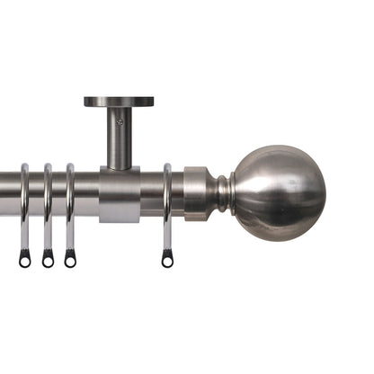 Renaissance Contract 28mm curtain pole kit in Brushed Nickel with Ceiling brackets and Ball finials