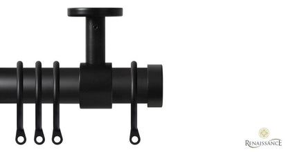 Renaissance Contract 28mm curtain pole kit in Matt Black with Ceiling brackets and End Cap finials