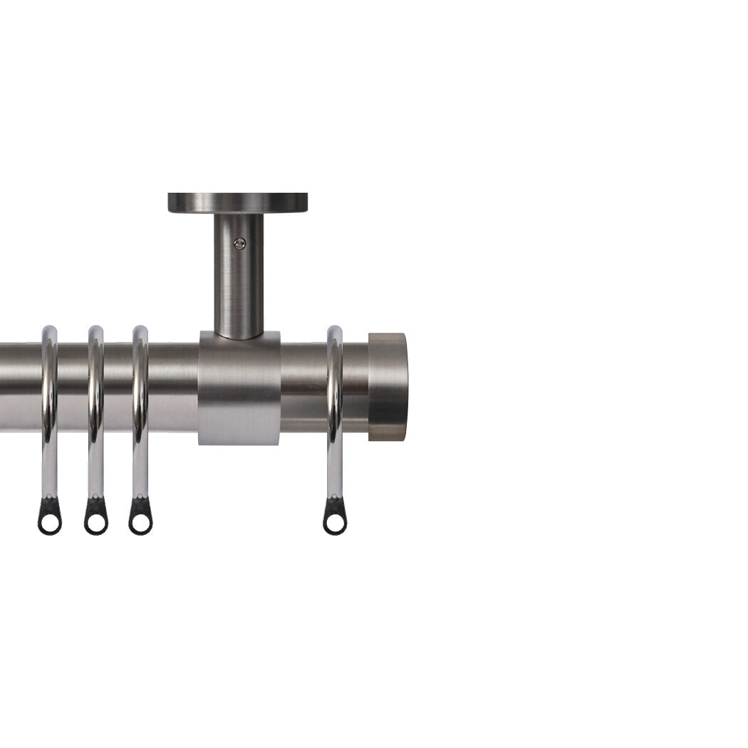 Renaissance Contract 28mm curtain pole kit in Brushed Nickel with Ceiling brackets and End Cap finials