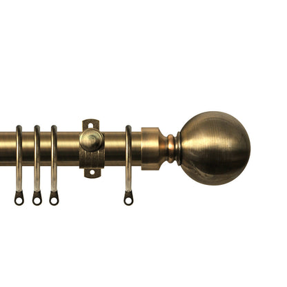 Renaissance Contract 28mm curtain pole kit in Antique Brass with Adjustable K brackets and Ball finials