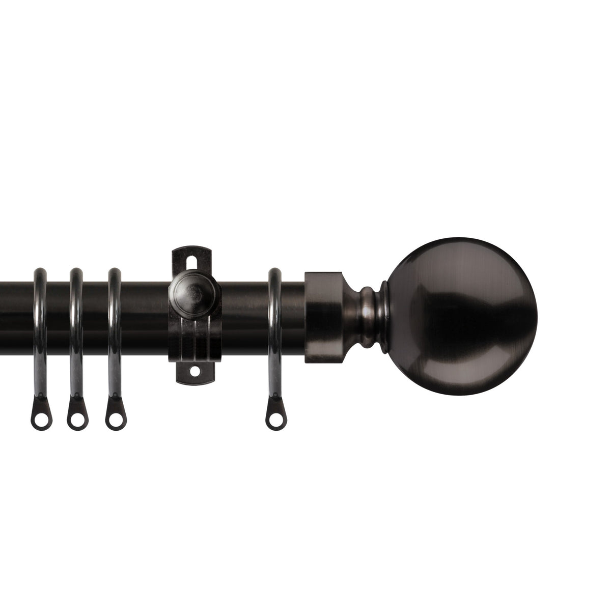 Renaissance Contract 28mm curtain pole kit in Black Nickel with Adjustable K brackets and Ball finials