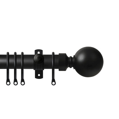 Renaissance Contract 28mm curtain pole kit in Matt Black with Adjustable K brackets and Ball finials