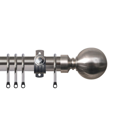 Renaissance Contract 28mm curtain pole kit in Brushed Nickel with Adjustable K brackets and Ball finials