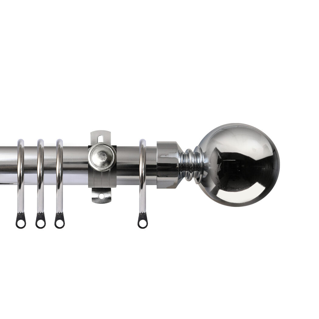 Renaissance Contract 28mm curtain pole kit in Polished Silver with Adjustable K brackets and Ball finials