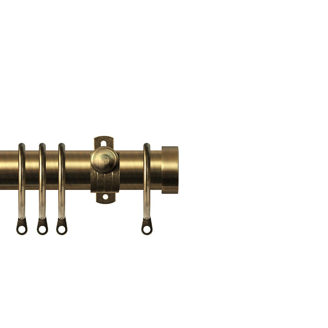 Renaissance Contract 28mm curtain pole kit in Antique Brass with Adjustable K brackets and End Cap finials