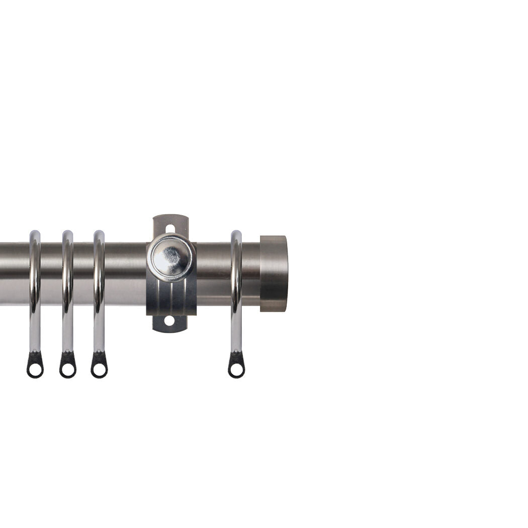Renaissance Contract 28mm curtain pole kit in Brushed Nickel with Adjustable K brackets and End Cap finials