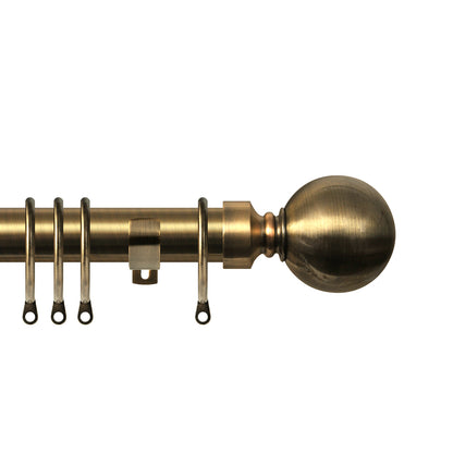 Renaissance Contract 28mm curtain pole kit in Antique Brass with Long L brackets and Ball finials