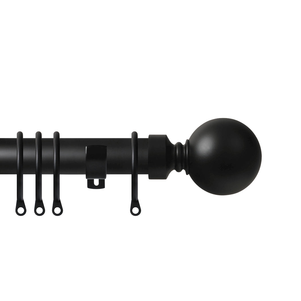 Renaissance Contract 28mm curtain pole kit in Matt Black with Long L brackets and Ball finials