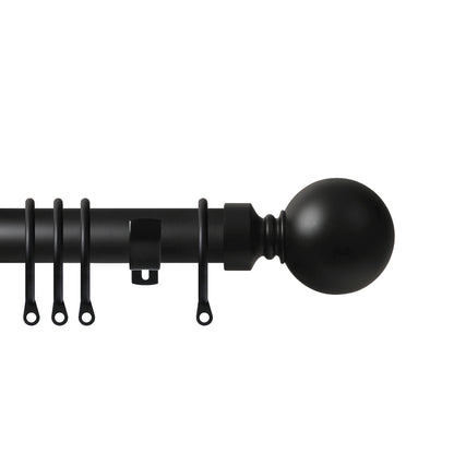 Renaissance Contract 28mm curtain pole kit in Matt Black with Long L brackets and Ball finials