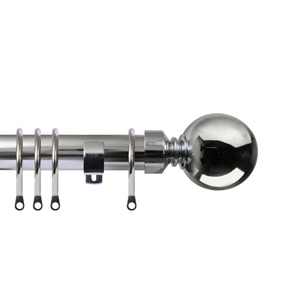 Renaissance Contract 28mm curtain pole kit in Polished Silver with Long L brackets and Ball finials