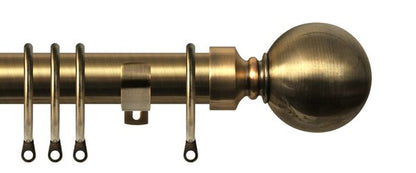 Renaissance Contract 28mm curtain pole kit in Antique Brass with Short L brackets and Ball finials