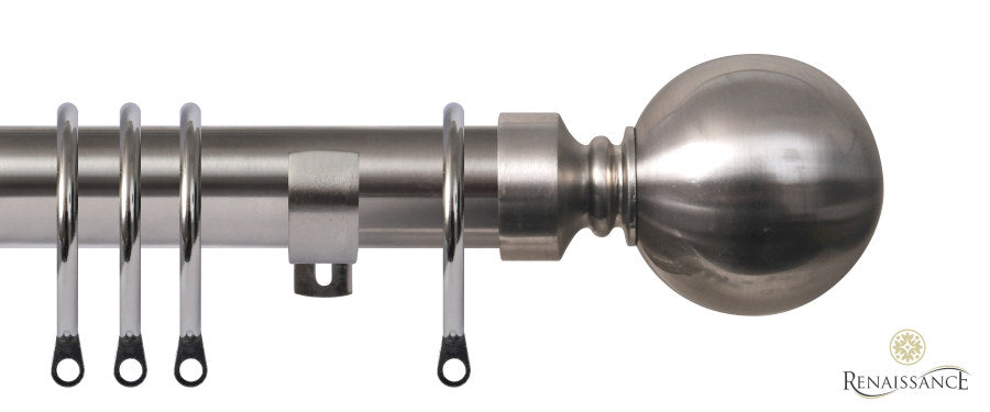 Contract 29mm stainless steel curtain pole set with standard L brackets and ball finials