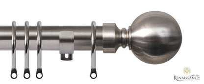 Contract 29mm stainless steel curtain pole set with standard L brackets and ball finials