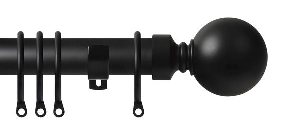 Renaissance Contract 28mm curtain pole kit in Matt Black with Short L brackets and Ball finials