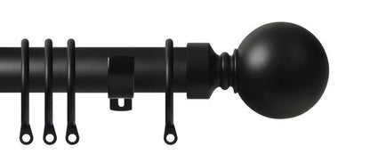 Renaissance Contract 28mm curtain pole kit in Matt Black with Short L brackets and Ball finials