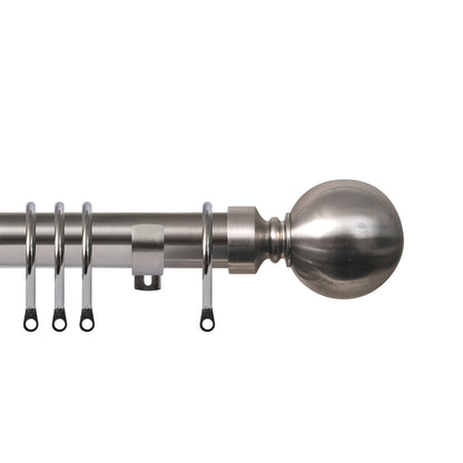 Renaissance Contract 28mm curtain pole kit in Brushed Nickel with Short L brackets and Ball finials