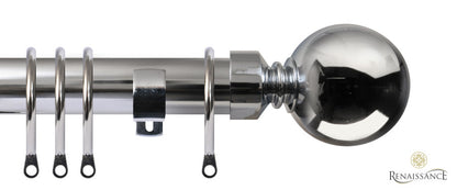 Renaissance Contract 28mm curtain pole kit in Polished Silver with Short L brackets and Ball finials