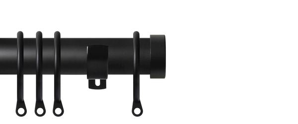Renaissance Contract 28mm curtain pole kit in Matt Black with Short L brackets and End Cap finials