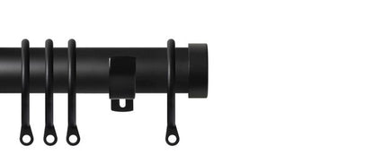 Renaissance Contract 28mm curtain pole kit in Matt Black with Short L brackets and End Cap finials
