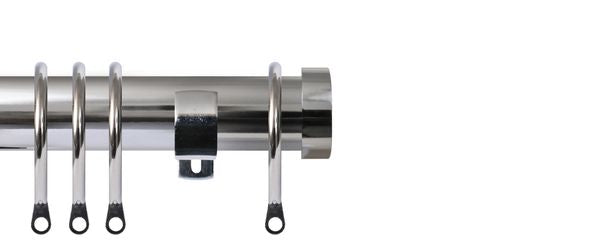 Renaissance Contract 28mm curtain pole kit in Polished Silver with Short L brackets and End Cap finials