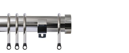 Renaissance Contract 28mm curtain pole kit in Polished Silver with Short L brackets and End Cap finials