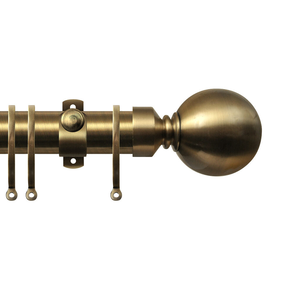 Contract 35mm curtain pole set with Adjustable K brackets and ball finials in antique brass