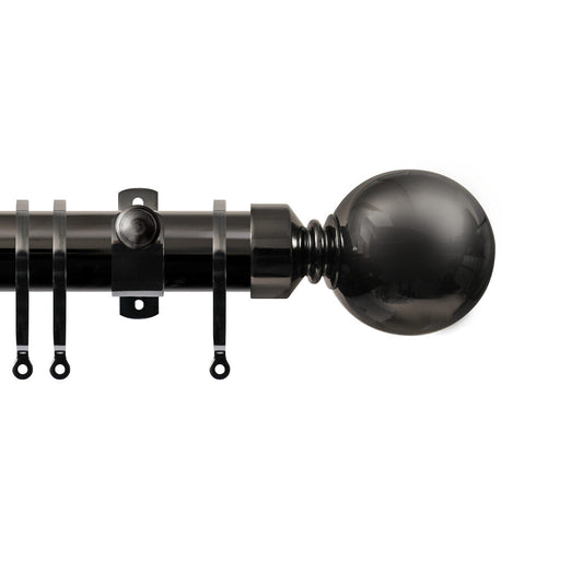 Contract 35mm curtain pole set with Adjustable K brackets and ball finials in black nickel
